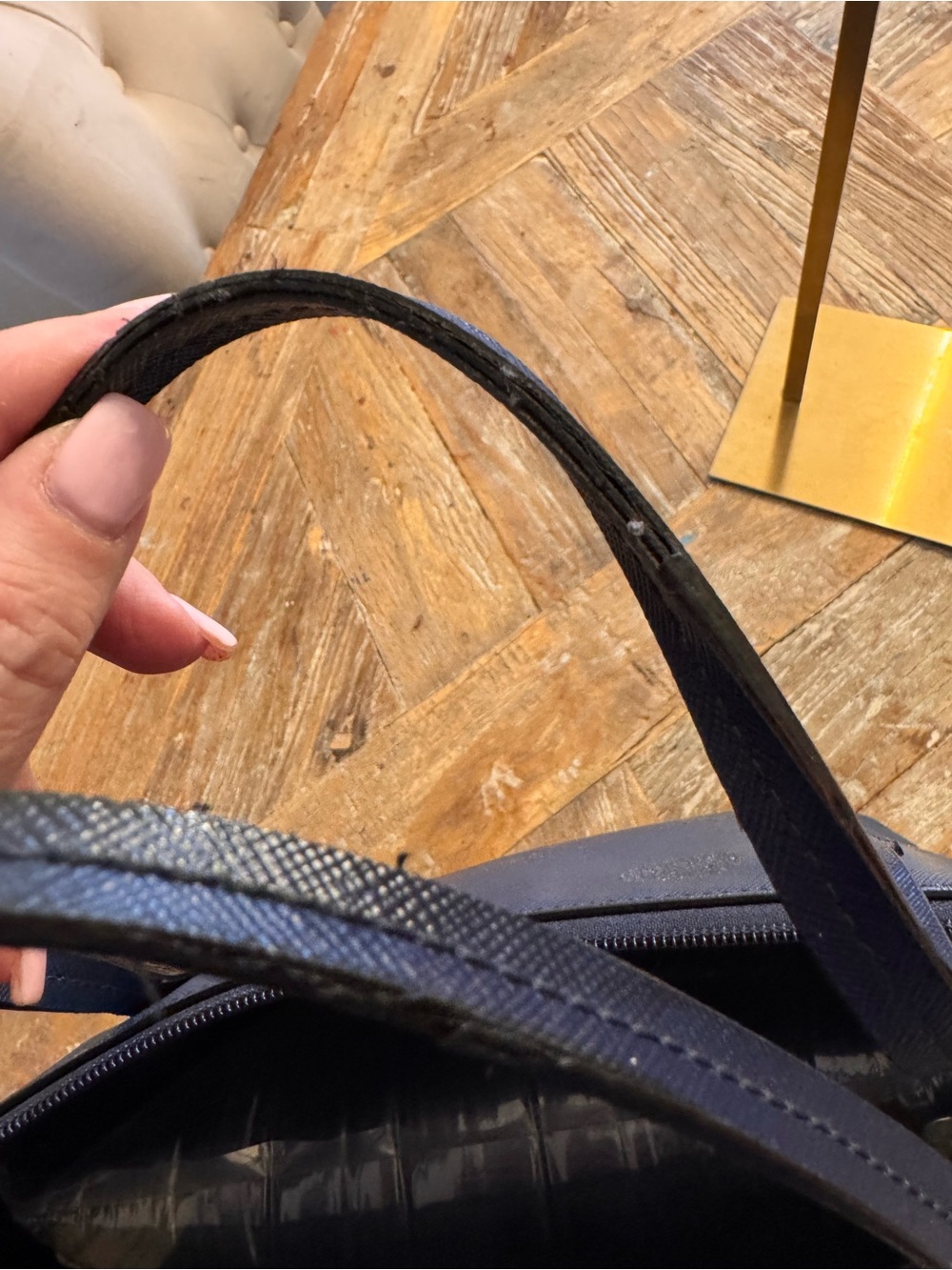 kate spade navy glitter polka dot tote with floral charm - Picture 14 of 16